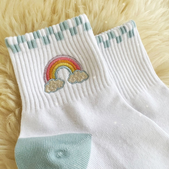 Embroidered Rainbow Ankle Socks
