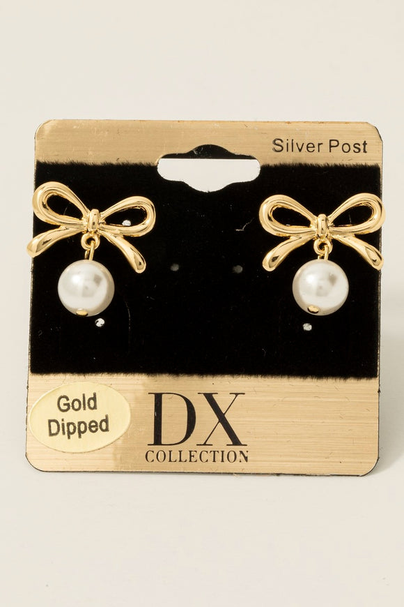 Earrings- Gold Dipped pearl and bow studs