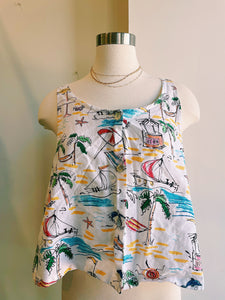 Vintage Beach Printed Linen Tank