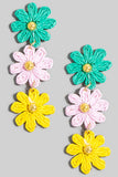 Earrings- Colorful Braided Flower Chain Dangles- Teal
