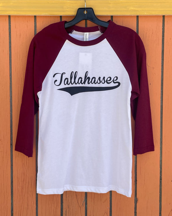 Tallahassee Baseball Tee- Garnet and White