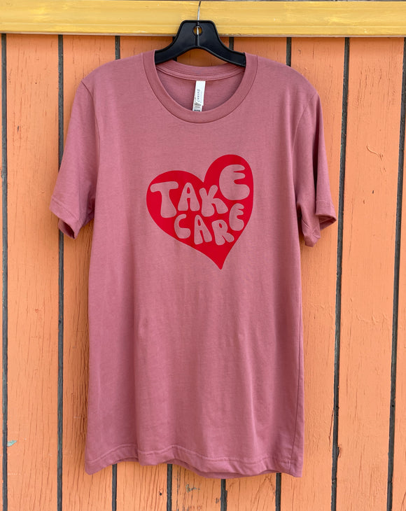 “Take Care” Printed Heart Graphic Tee