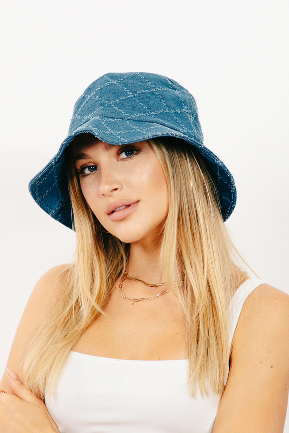Checkered Patch Denim Buckey Hat