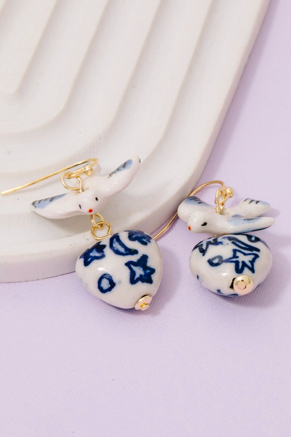 Ceramic Bird and Heart Dangles