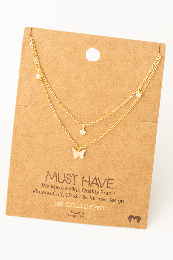 Must Have- Dainty Layered Chain Link Butterfly Charm Necklace