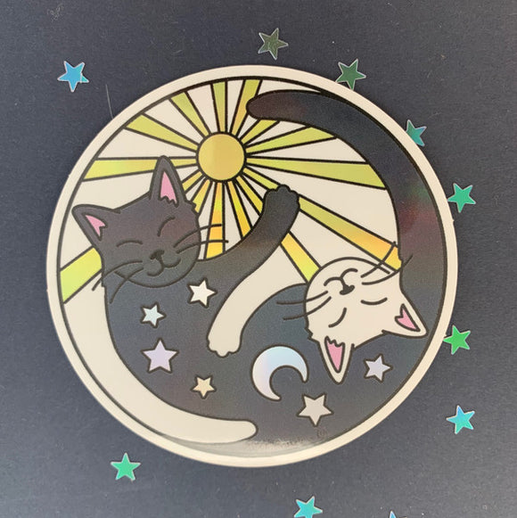 Ying Yang Sun & Moon Cats Sticker - Holographic