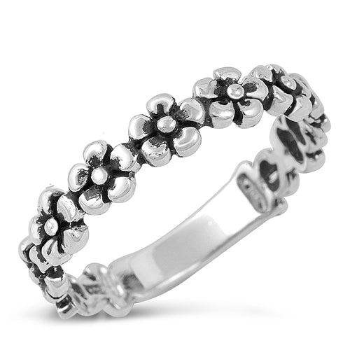Flower Band Silver Ring