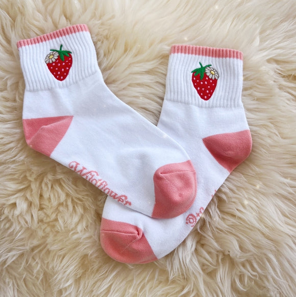 Embroidered Strawberry Ankle Socks