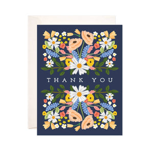 Navy Floral Thank You Greeting Card