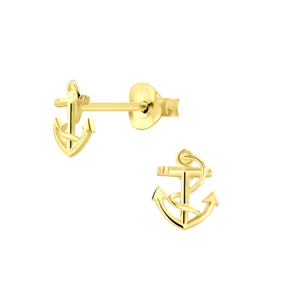 Gold Plated Sterling Silver Studs- Small Anchors