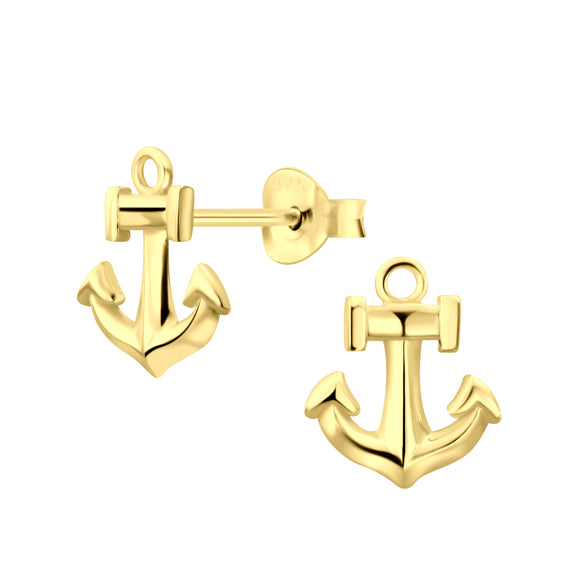 Gold Plated Sterling Silver Studs- Large Anchor
