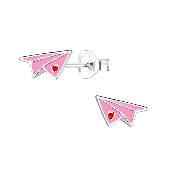 Sterling Silver Pink Paper Plane Stud Earrings
