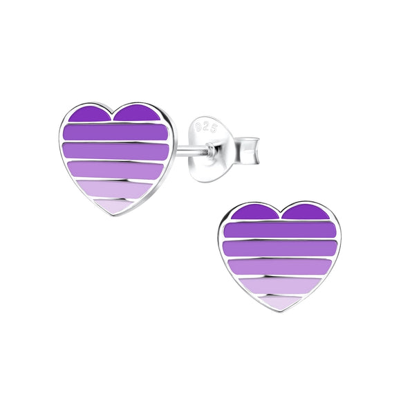 Sterling Silver Purple Heart Stud Earrings