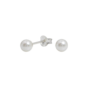 Sterling Silver Pearl Stud Earrings - White
