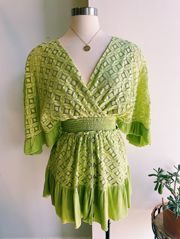Matcha Green Flare Sleeve Mini Dress