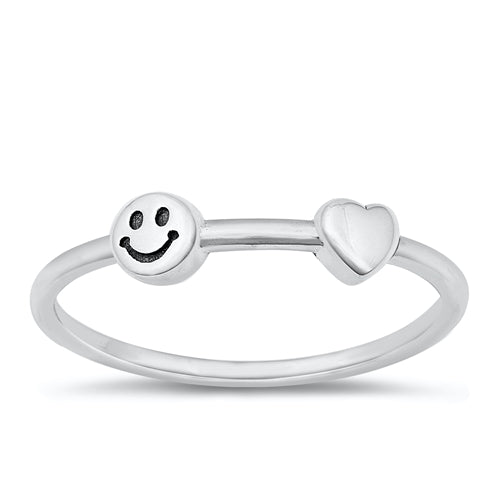 Sterling Silver Ring- Happy Face & Heart Ring