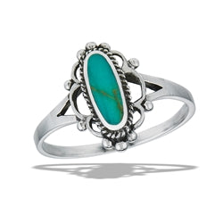 Sterling Silver Ring- Oval Braided Ring - Turquoise