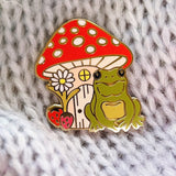 Enamel Pin Frog and Mushroom